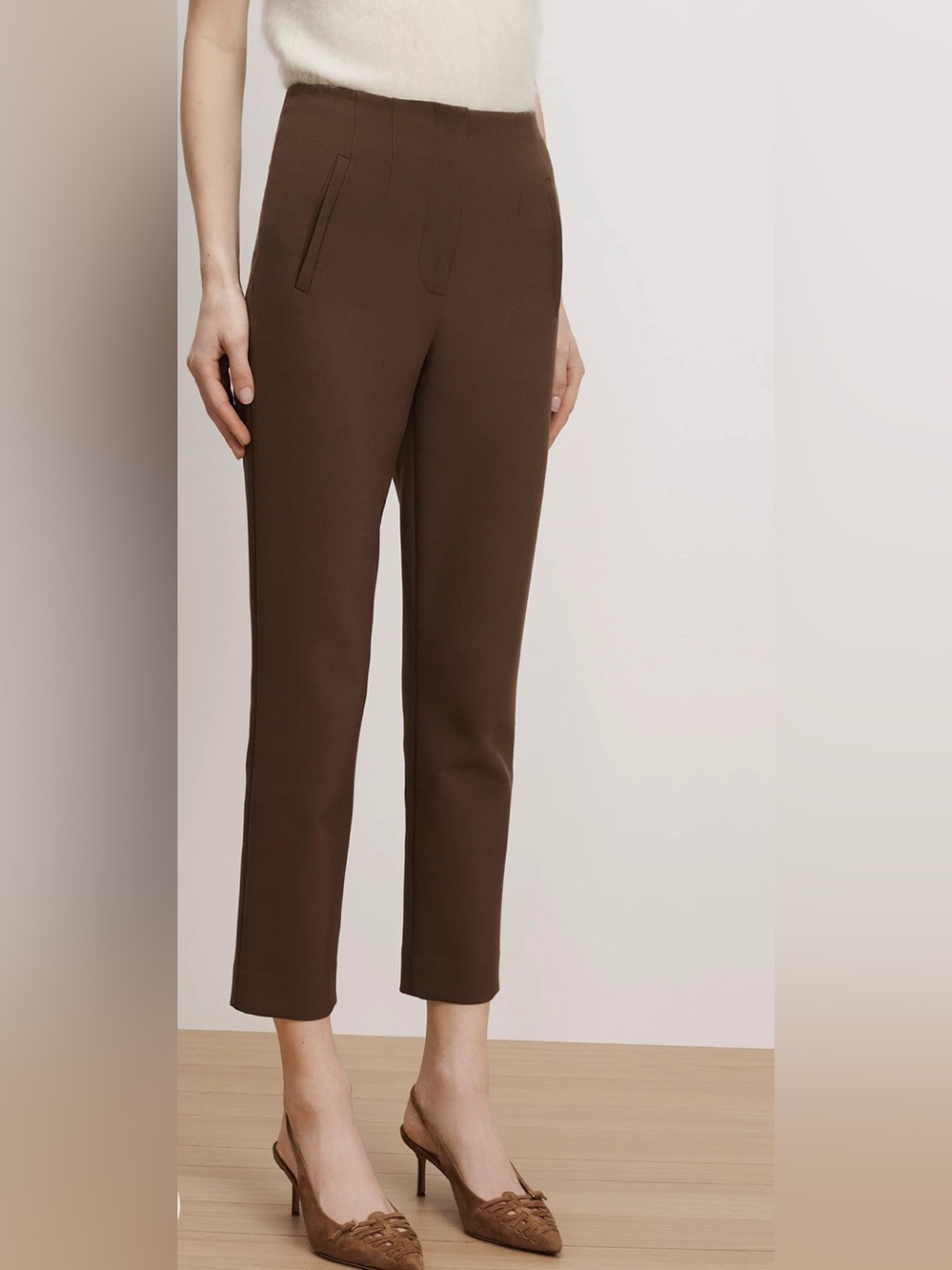 Veronica Beard Stila Slim Pant High-Waisted Cropped Trouser Walnut NWT